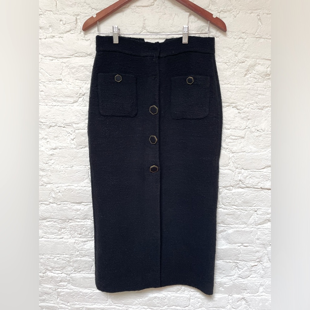 Zara black tweed midi skirt with buttons